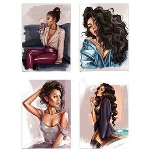Salon Art Wall Room Curly Women Fashion Canvas Prints 4 Bedroom Bathroom Decor S